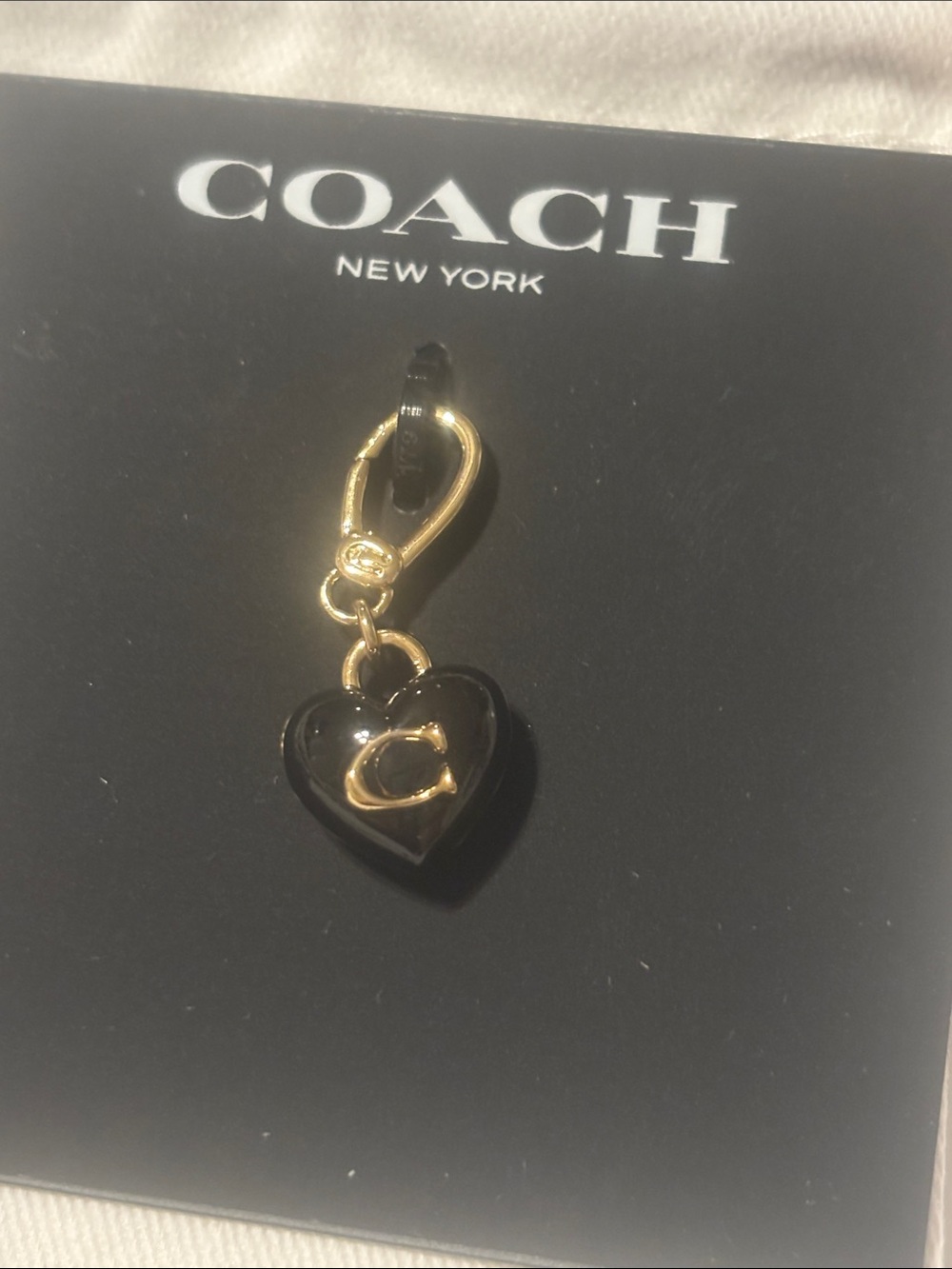 Coach Black Heart Charm with Gold 'C' Accent
